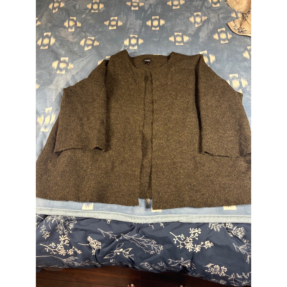Eileen Fisher Woman Alpaca Wool Open Front Cardigan Brown Marled 1X F8BA Peru